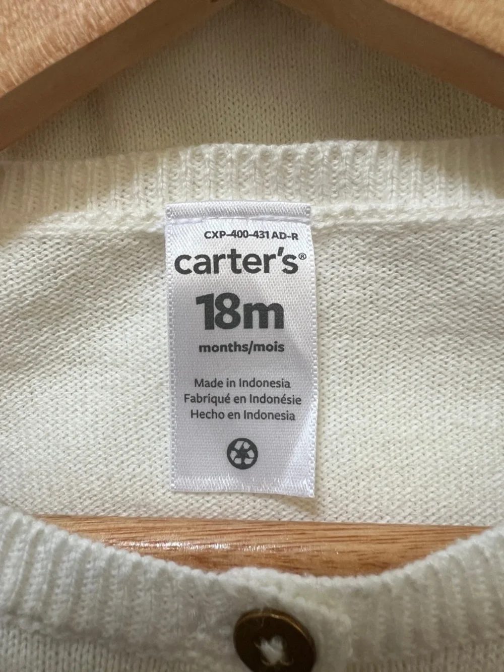 Carters Baby Girl Cardigan 18M Ivory Ruffle Button Front Cotton Knit Sweater